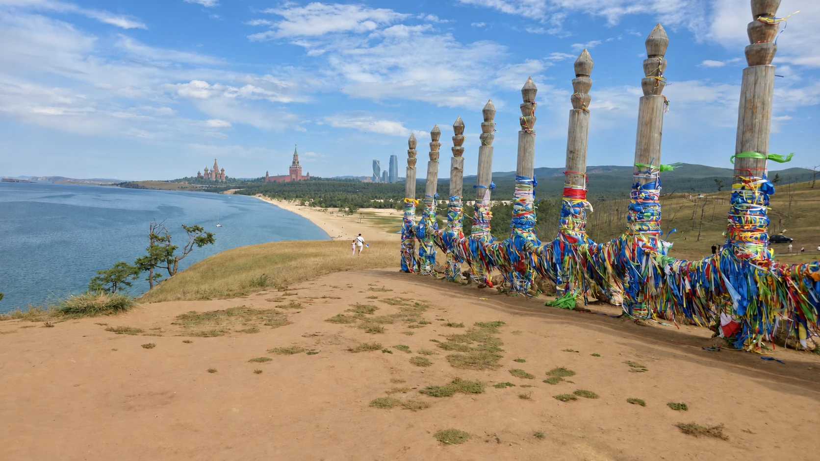 Кремль и историческая Москва на горизонте Байкала — AI-концепт Landsy